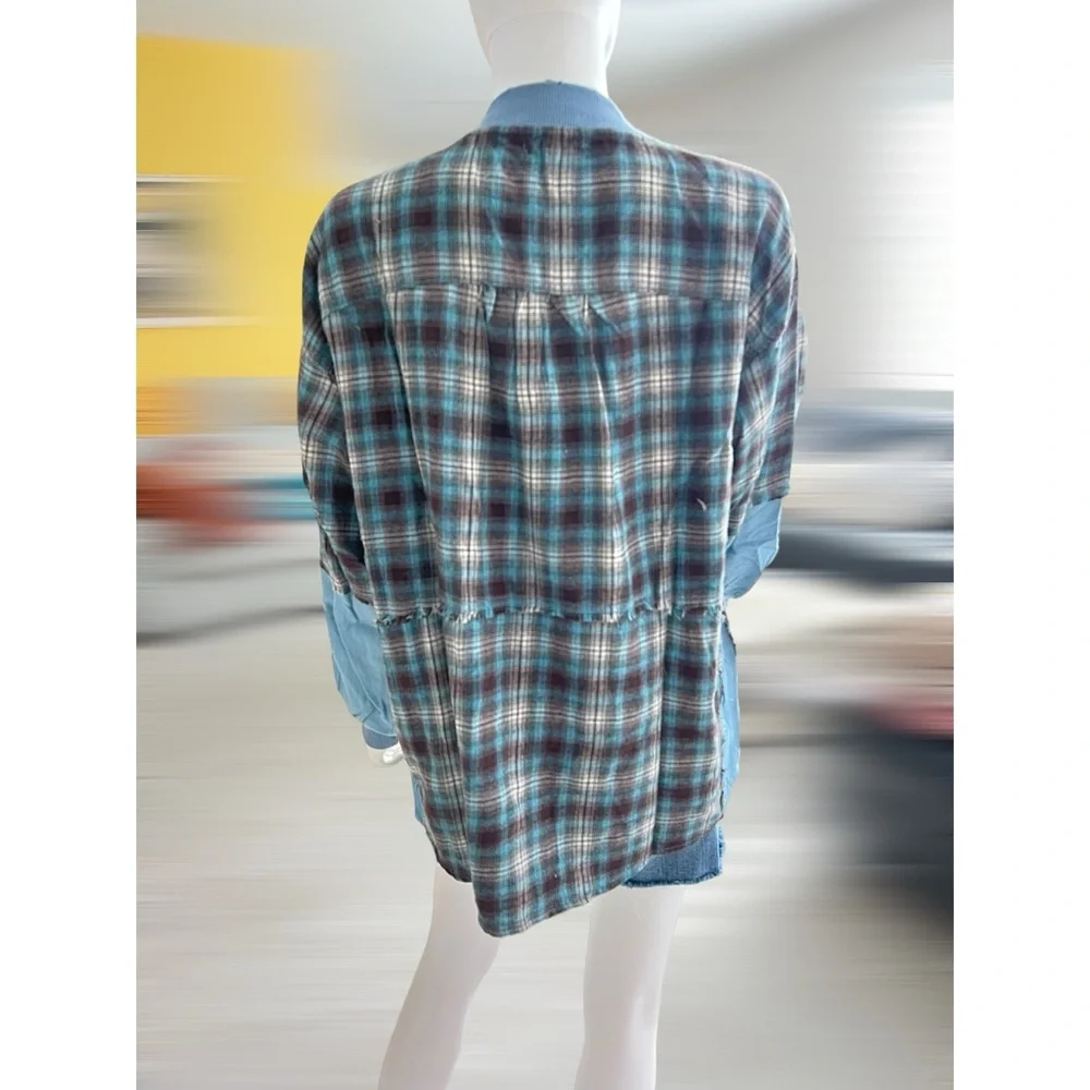 FATE Cute zip front chambray plaid top S M L - Picture 10 of 10